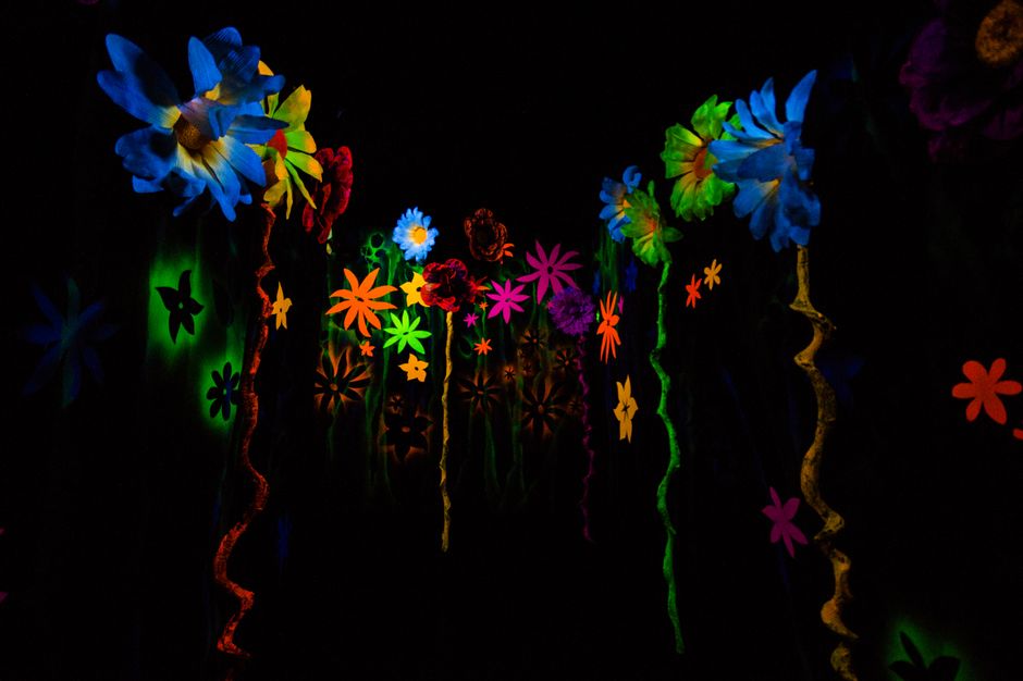 Zomerevenement verlicht met levendige psy-trance effecten.